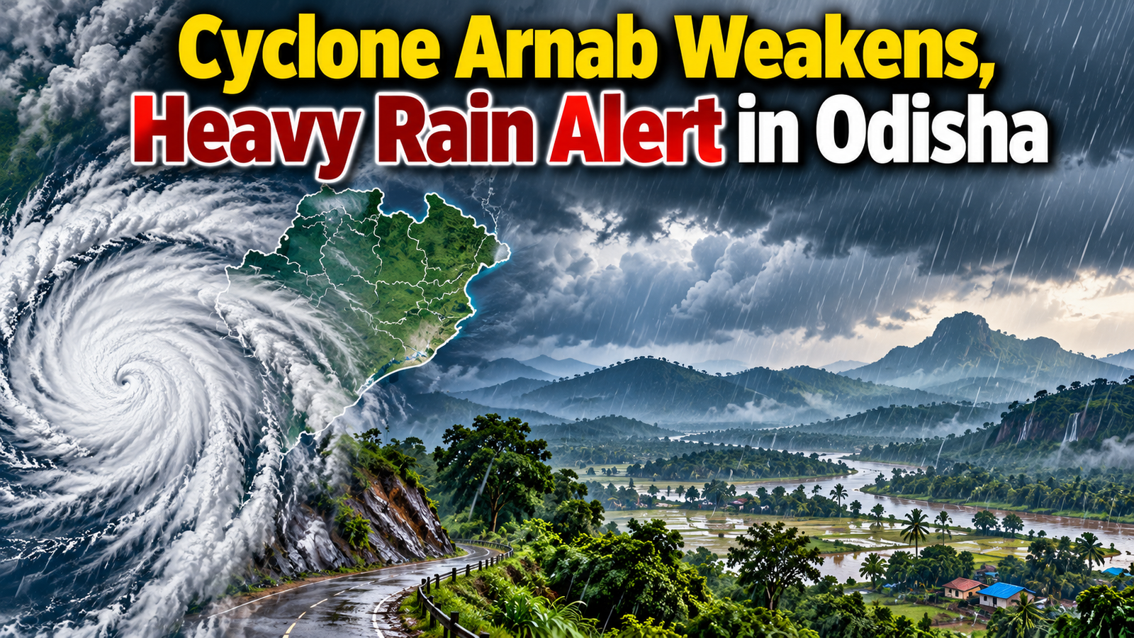 Cyclone Arnab weakens into a deep depression near Malkangiri as heavy rainfall threatens Odisha.