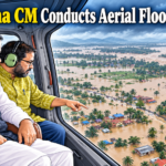Chief Minister Mohan Charan Majhi and the Revenue Minister assess flood-affected areas through an aerial survey.