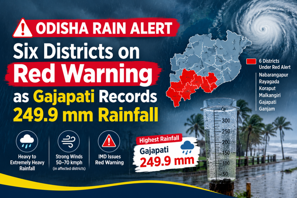 Odisha Rain Alert: Six Districts on Red Warning as Gajapati Records 249.9 mm Rainfall