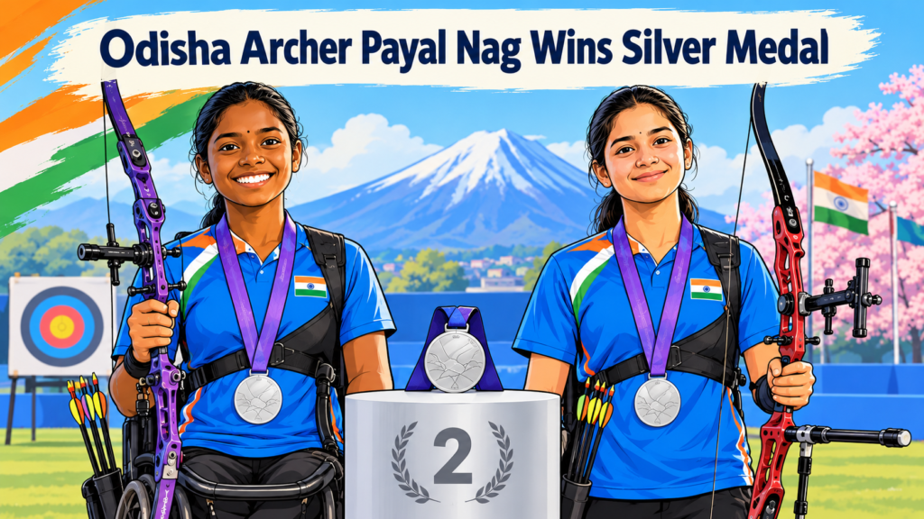 Odisha archer Payal Nag and Sheetal Devi win silver in women’s para compound doubles archery for India.