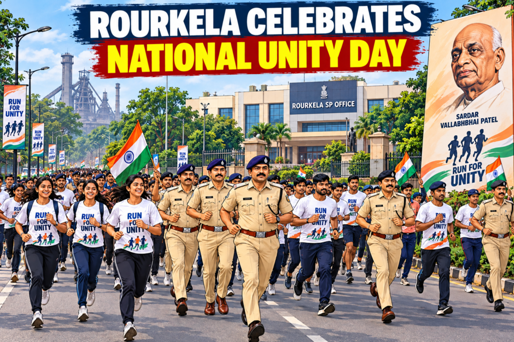 Police personnel, students and citizens participate in the National Unity Day Run for Unity in Rourkela