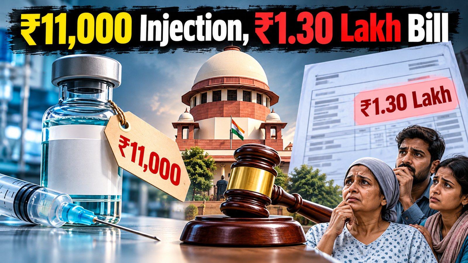 Supreme Court questions high hospital charges after a cancer injection available for ₹11,000 was reportedly billed at ₹1.30 lakh.